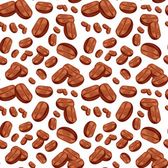 Coffee beans vector seamless pattern, cartoon style design.