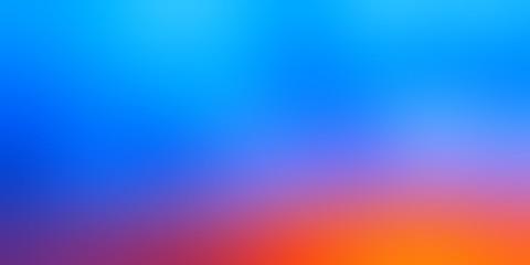 Background sunrise in sky empty. Orange shine on blue colorful banner. Blurred texture. Defocused abstract illustration.