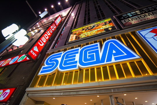 TOKYO - DEC 30: Sega logo on the wall of a shopping mall in Tokyo on December 30. 2016 in Japan. SEGA is a Japanese multinational video game developer and publisher headquartered in Tokyo