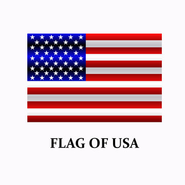 Bright banner with flag of USA. Made in USA sticker. Happy America day button. Illustration with white background.