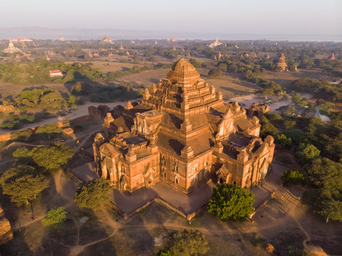 Aerial view of Bagan temples in Myanmar.
