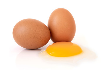 close-up egg chicken isolated on white background