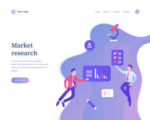 Market research concept workflow flying or levitation people and interaction with social media icons