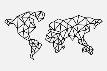 Earth planet abstract map of the world. Poligonal line triangle art. Isolated Vector illustration for laser cutting, interior home design. Travel concept
