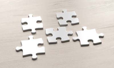Obraz premium Puzzle pieces on wooden background. 3d illustration