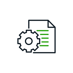 Manual document icon, big data processing technology concept, cogwheel and paper file isolated. Vector illustration