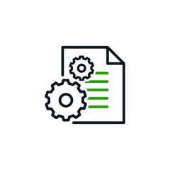 Obraz premium Manual document icon, big data processing technology concept, cogwheel and paper file isolated. Vector illustration