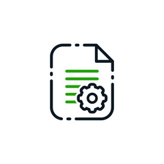 Manual document icon, big data processing technology concept, cogwheel and paper file isolated. Vector illustration