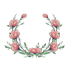 Round hand drawn floral pink frame