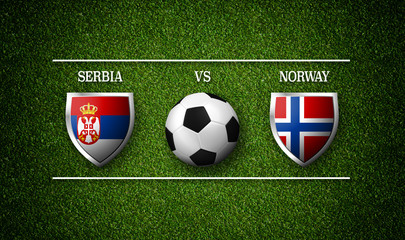 Football Match schedule, Serbia vs Norway, flags of countries and soccer ball - 3D rendering