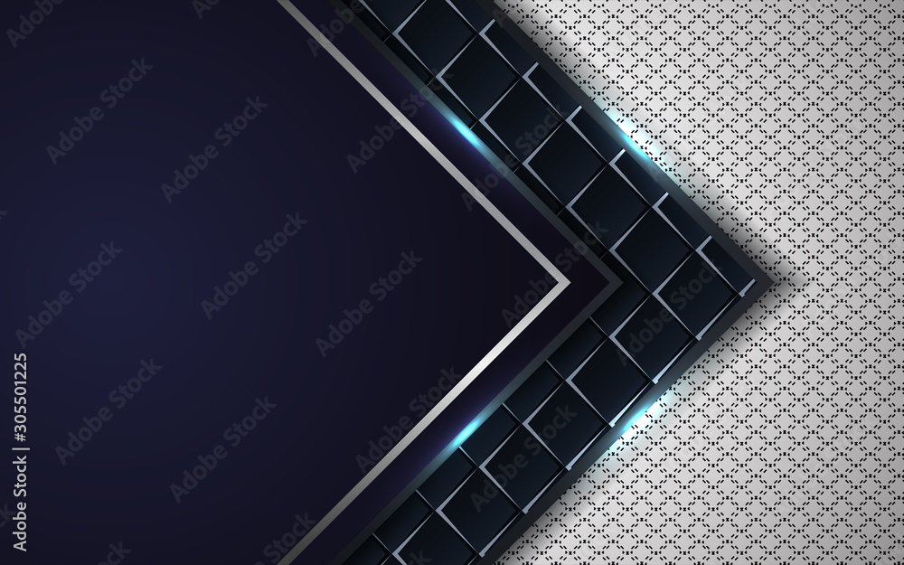 Poster abstract blue and white overlapping layers background a combination with silver texture line decorat