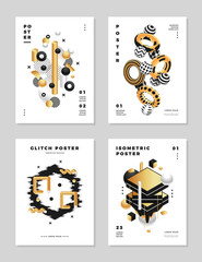 Modern abstract clean golden brochure covers or posters design templates set vector illustration