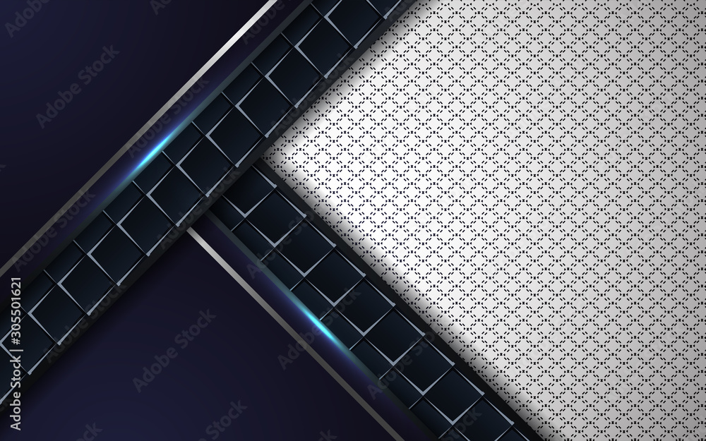 Poster abstract blue and white overlapping layers background a combination with silver texture line decorat