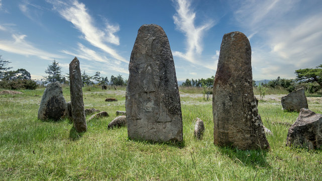 Megalithic Tiya stone pillars, a UNESCO World Heritage Site near, Ethiopia.