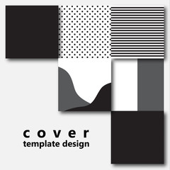 Stylish modern geometric black and white background. Nine abstract decorative squares, tiles.