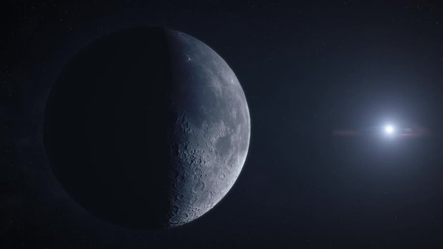 Moon seen from space. Orbiting the moon. Sun and moon. Texture maps and space images courtesy of NASA (www.nasa.gov)