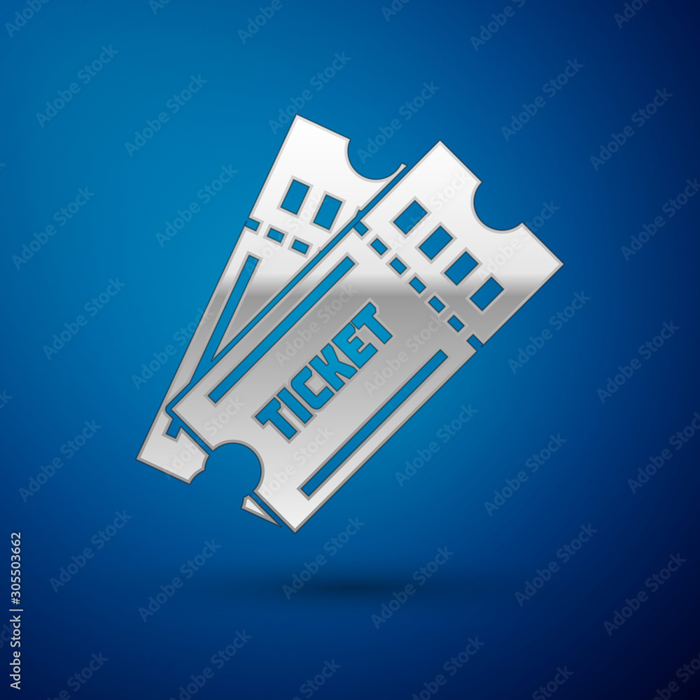 Wall mural Silver Ticket icon isolated on blue background.  Vector Illustration