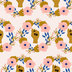 Flower wreath and hands in a seamless pattern design