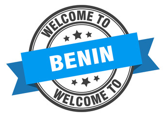 Benin stamp. welcome to Benin blue sign