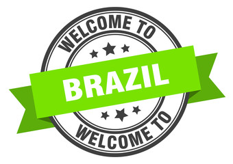 Brazil stamp. welcome to Brazil green sign