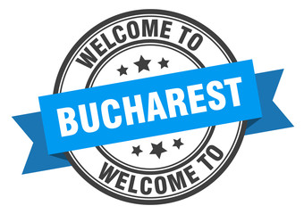Fototapeta premium Bucharest stamp. welcome to Bucharest blue sign