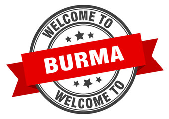 Burma stamp. welcome to Burma red sign