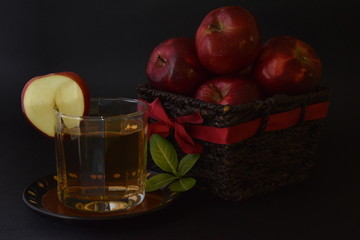 Red Apples With Glass Of Apple Juice