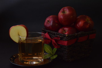 Red Apples With Glass Of Apple Juice