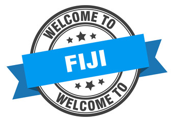 Fiji stamp. welcome to Fiji blue sign
