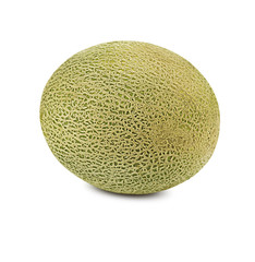 Delicious cantaloupe melon isolated on white background with copy space for text or images. Side view. Close-up shot.