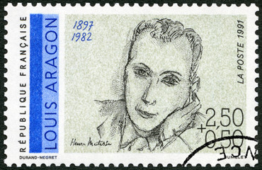 FRANCE - 1991: shows portrait of Louis Aragon (1897 - 1982) by Henri Matisse, series Poets, 1991