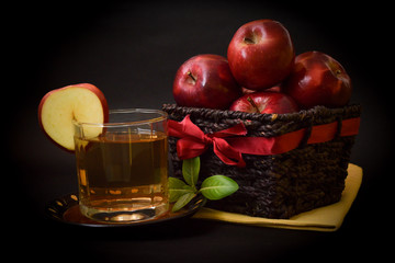 Red Apples With Glass Of Apple Juice