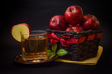 Red Apples With Glass Of Apple Juice