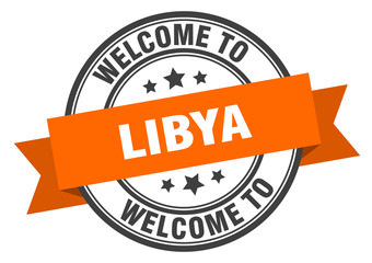 Libya stamp. welcome to Libya orange sign