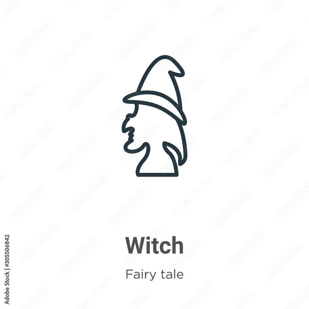 Poster witch outline vector icon. thin line black witch icon, flat vector simple element illustration from 