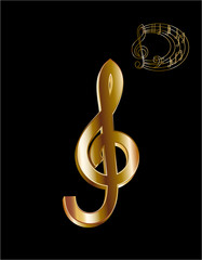 Sign. Massive 3D treble clef. Gold jewelry. Modern and elegant design style. illustration