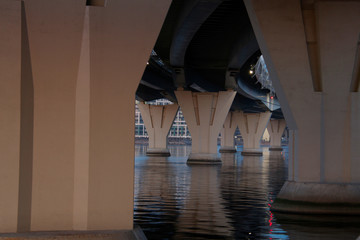 expressway supports mounted in water with bending and reflection