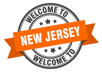 New Jersey stamp. welcome to New Jersey orange sign