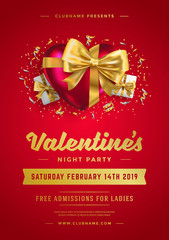 Valentines day party flyer or poster design template invitation or greeting card vector illustration