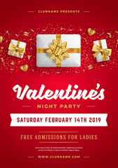 Obraz na płótnie Canvas Valentines day party flyer or poster design template invitation or greeting card vector illustration