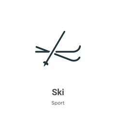 Fototapeta na wymiar Ski outline vector icon. Thin line black ski icon, flat vector simple element illustration from editable sport concept isolated on white background