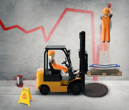  Workers paint the business cycle on the wall -3D-Illustration