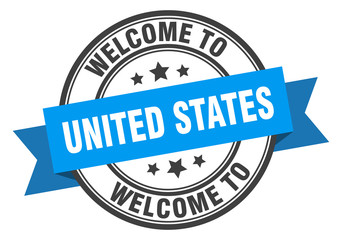 Fototapeta premium United States stamp. welcome to United States blue sign