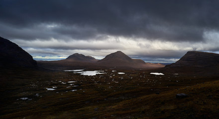 Views of Ceann Beag and Beinn an Eoin from below the summit of Sail Mhor near Torridon in the Scottish Highlands