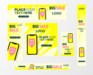 Set of vector banner background design / web banner/ banner promotion - yellow,cream,pink