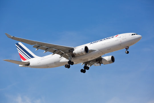 Chicago, USA - March 29, 2019: An Aibus A330 aircraft of Air France on final approach to O'Hare International Airport. 