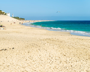 The beach of Morro Jable in Fuerteventura on a beautiful sunny day, Canary Islands, Spain