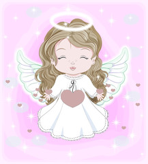 Christmas baby angel with hearts