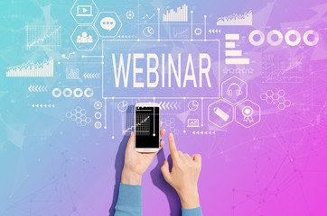 Webinar concept with person using a white smartphone