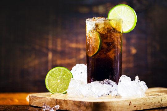 Rum and Cola Cuba Libre with Lemon and Ice